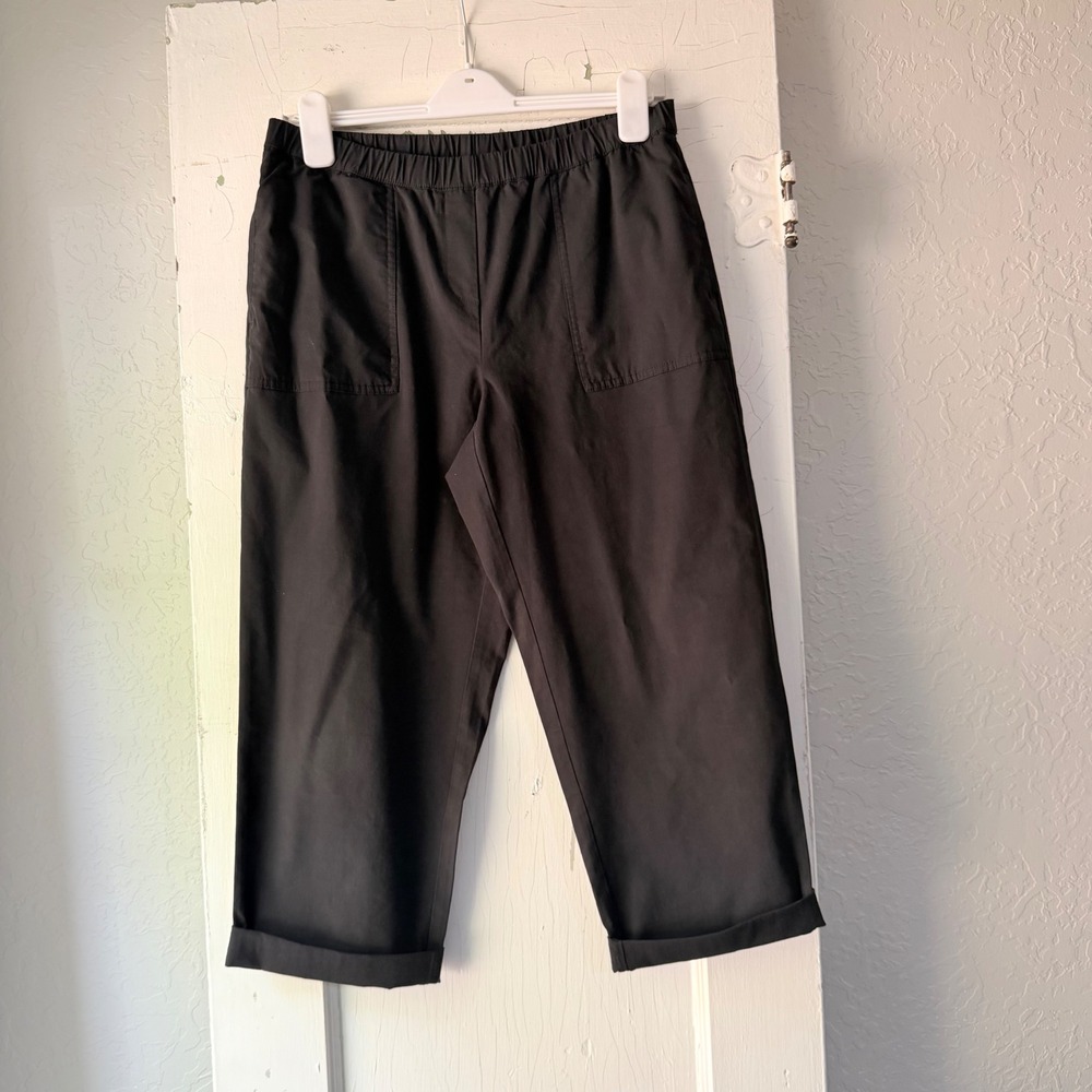J.Jill Black Stretch Cotton Blend Crop Pull On Pants Petite Medium Pockets